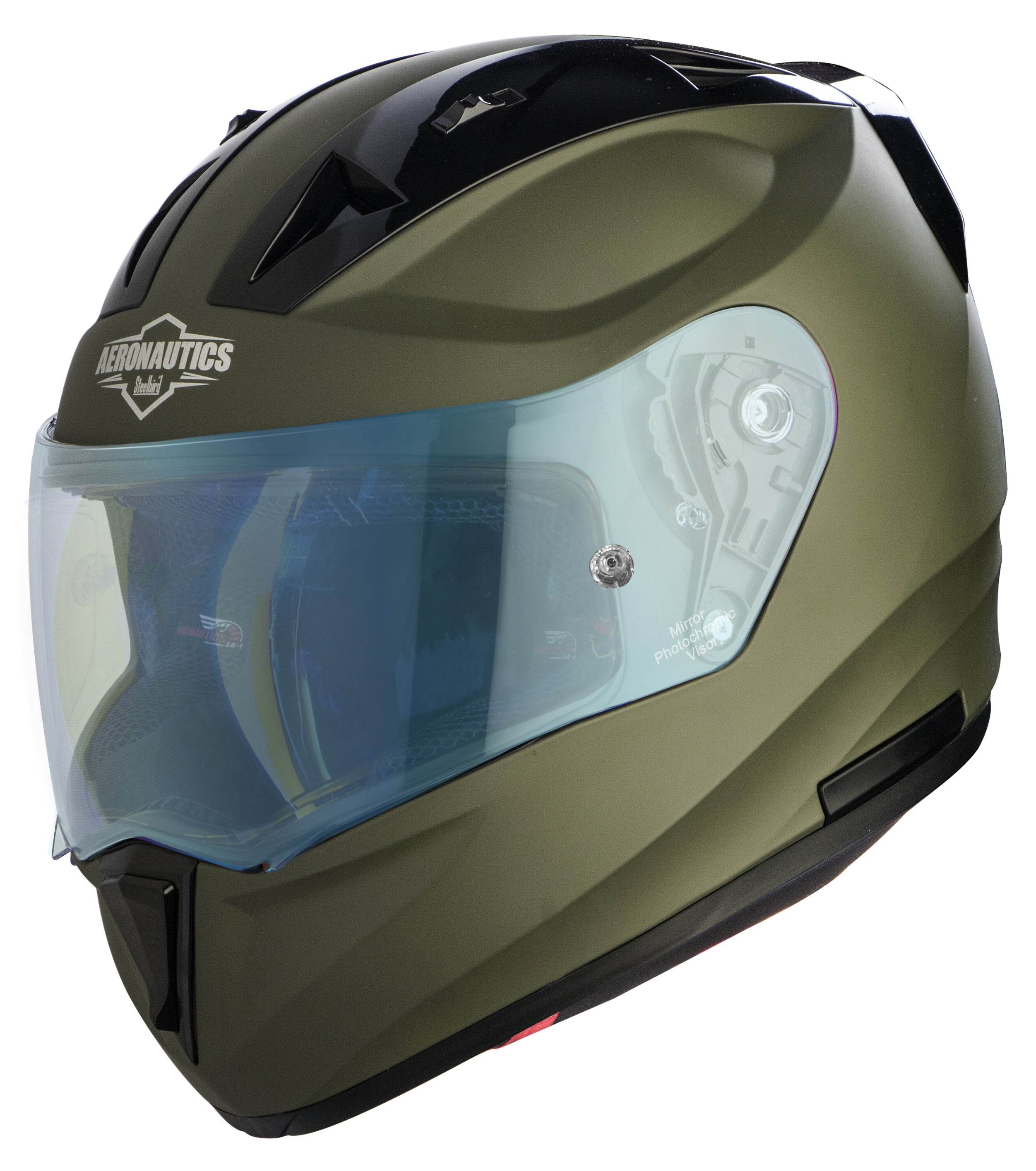 SA-1 Aeronautics Mat Battle Green With Anti-Fog Shield Blue Night Vision Photochromic Visor